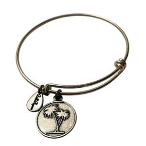 Bella Ryann Palm Tree Charm Bangle Bracelet Silver Tone Adjustable